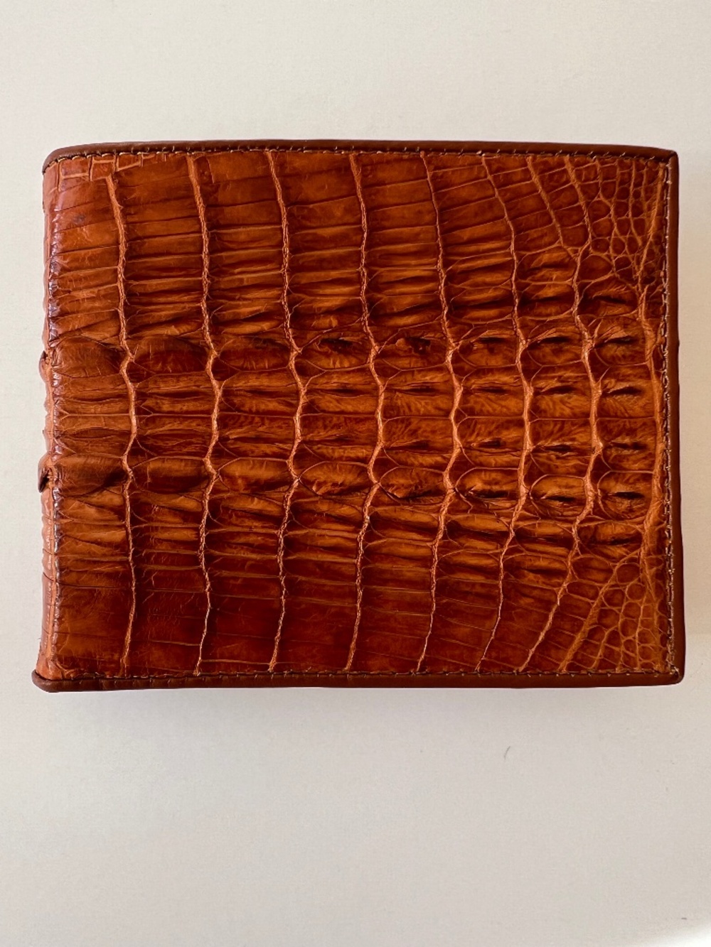 M Genuine Leather Bifold Wallet Cognac Brown Exotic Crocodile Skin